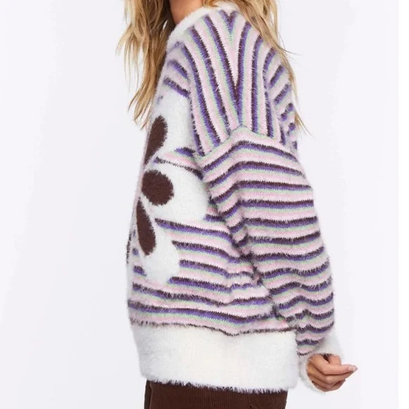 FOREVER 21 Fuzzy Striped Floral Graphic Sweater - Picture 7 of 16